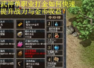 武神单职业打金如何快速提升战力与金币收益？